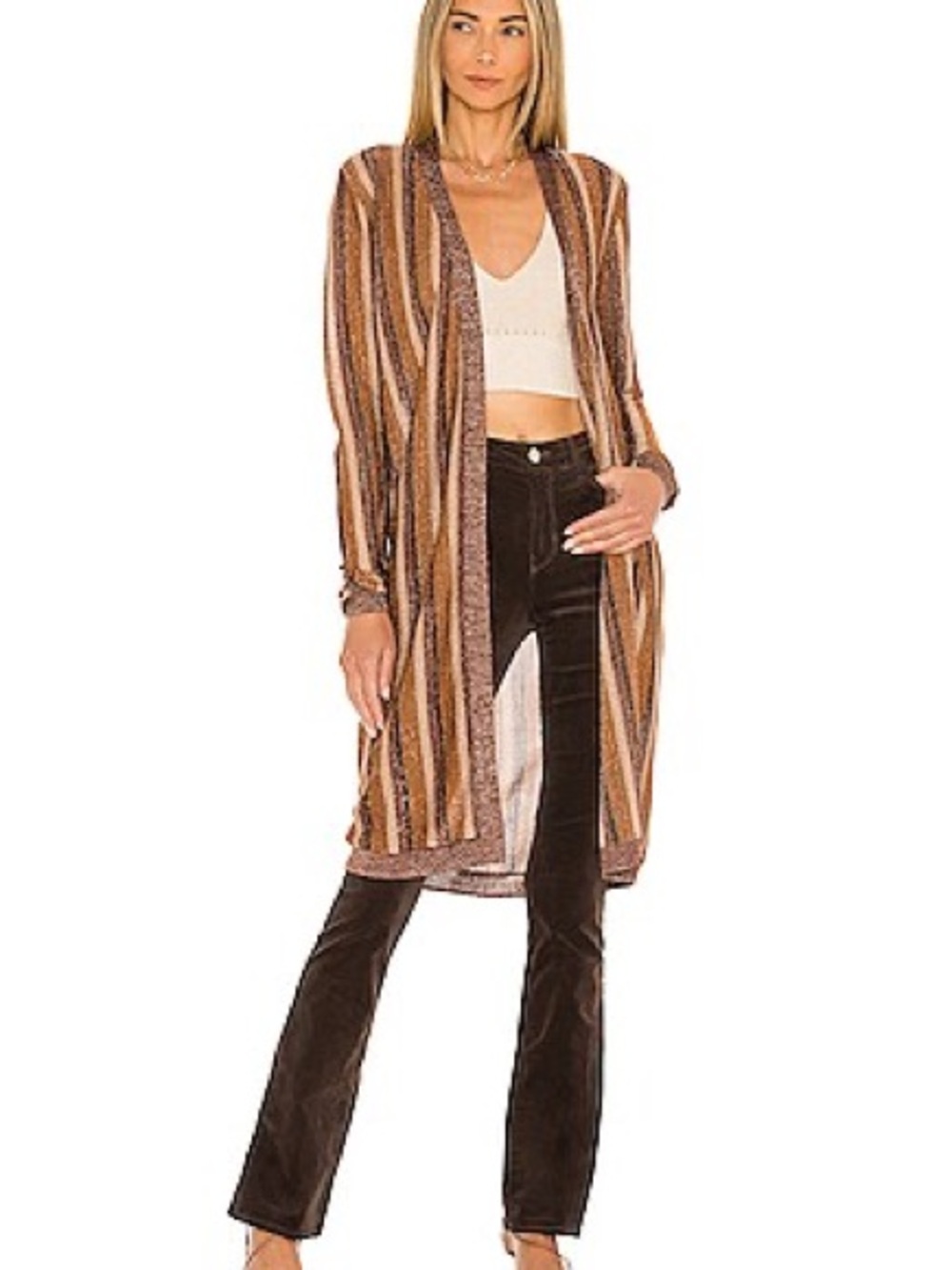 $425 NWT L'AGENCE Berkeley Striped Wrap Cardigan In Khaki Stripe Large